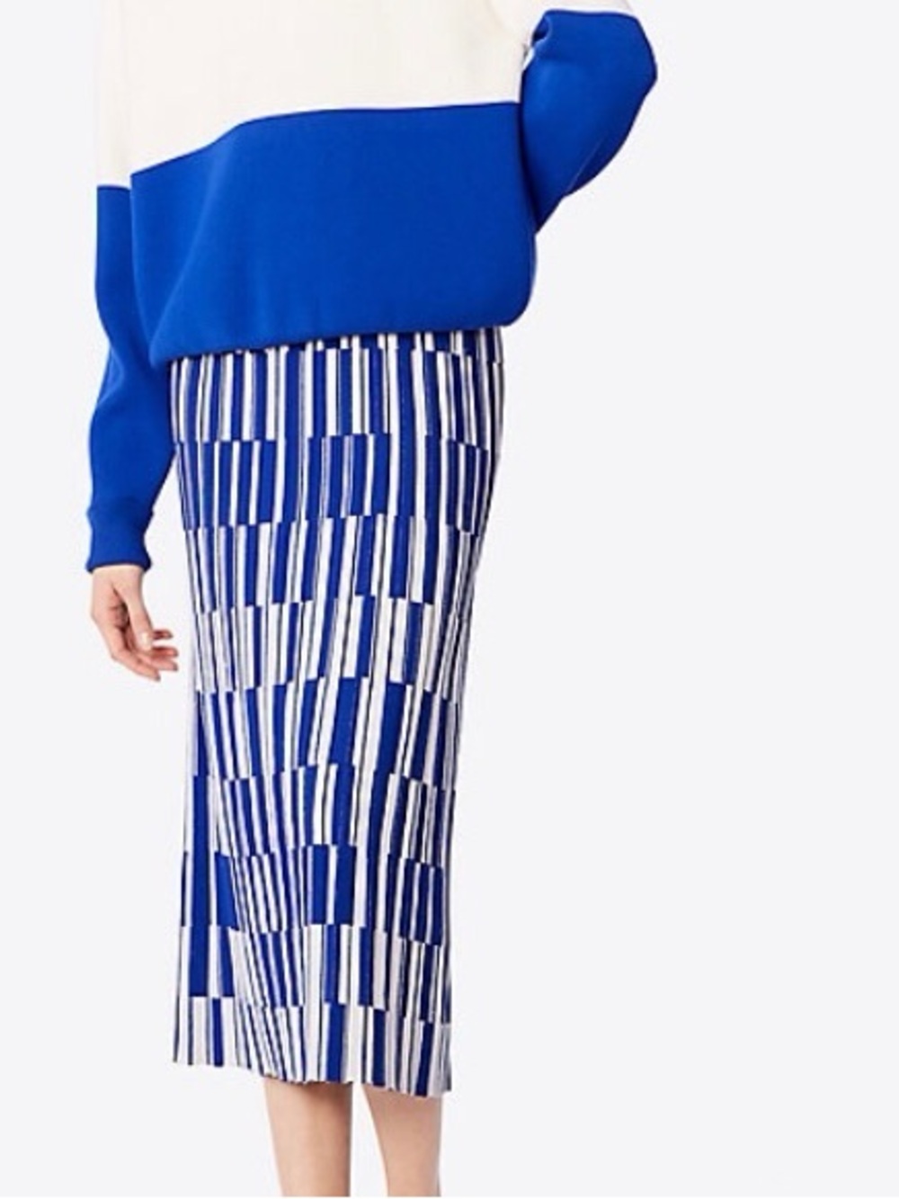 Tory Sport Royal Blue and White Geometric Knit Midi Skirt